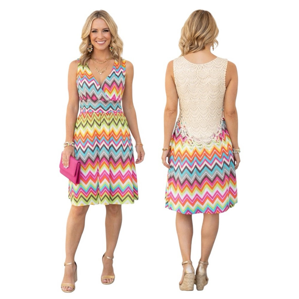 Macbeth Collection Vibrant Chevron Pattern XL Dress
